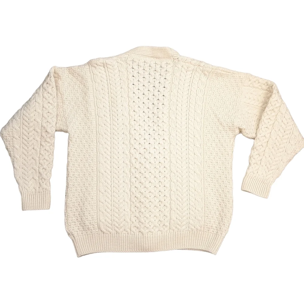 Vintage Celtic & Co Men's Irish Cream Cable Aran Merino Wool Cardigan Size Large - Picture 11 of 12